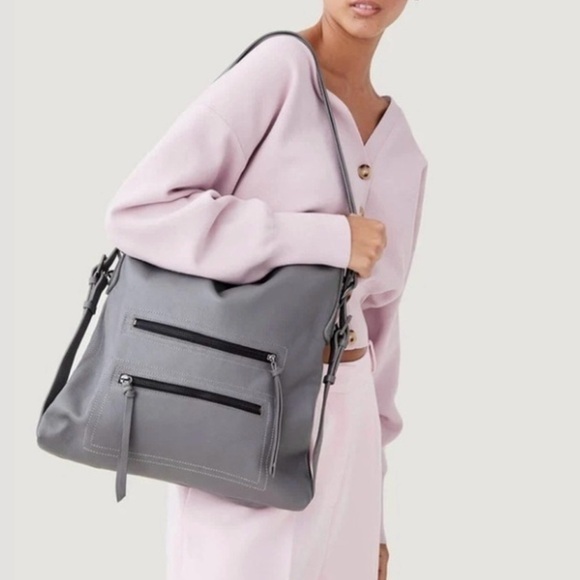 Botkier Handbags - Botkier Gray Pebbled Leather Chelsea Convertible Hobo Backpack or Shoulder Bag